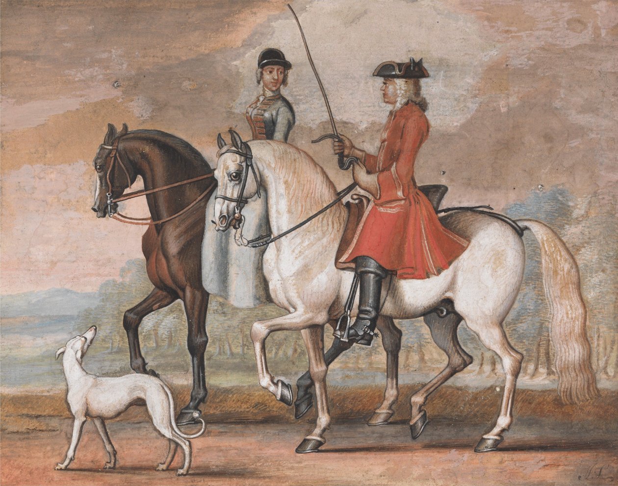 Un homme à cheval, guidé par un cavalier, en promenade avec une dame - James Seymour