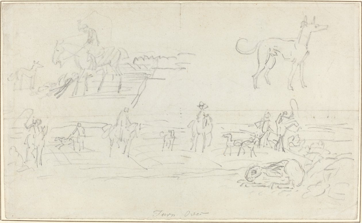 Chasseurs avec chiens et un lièvre accroupi [recto] - James Seymour
