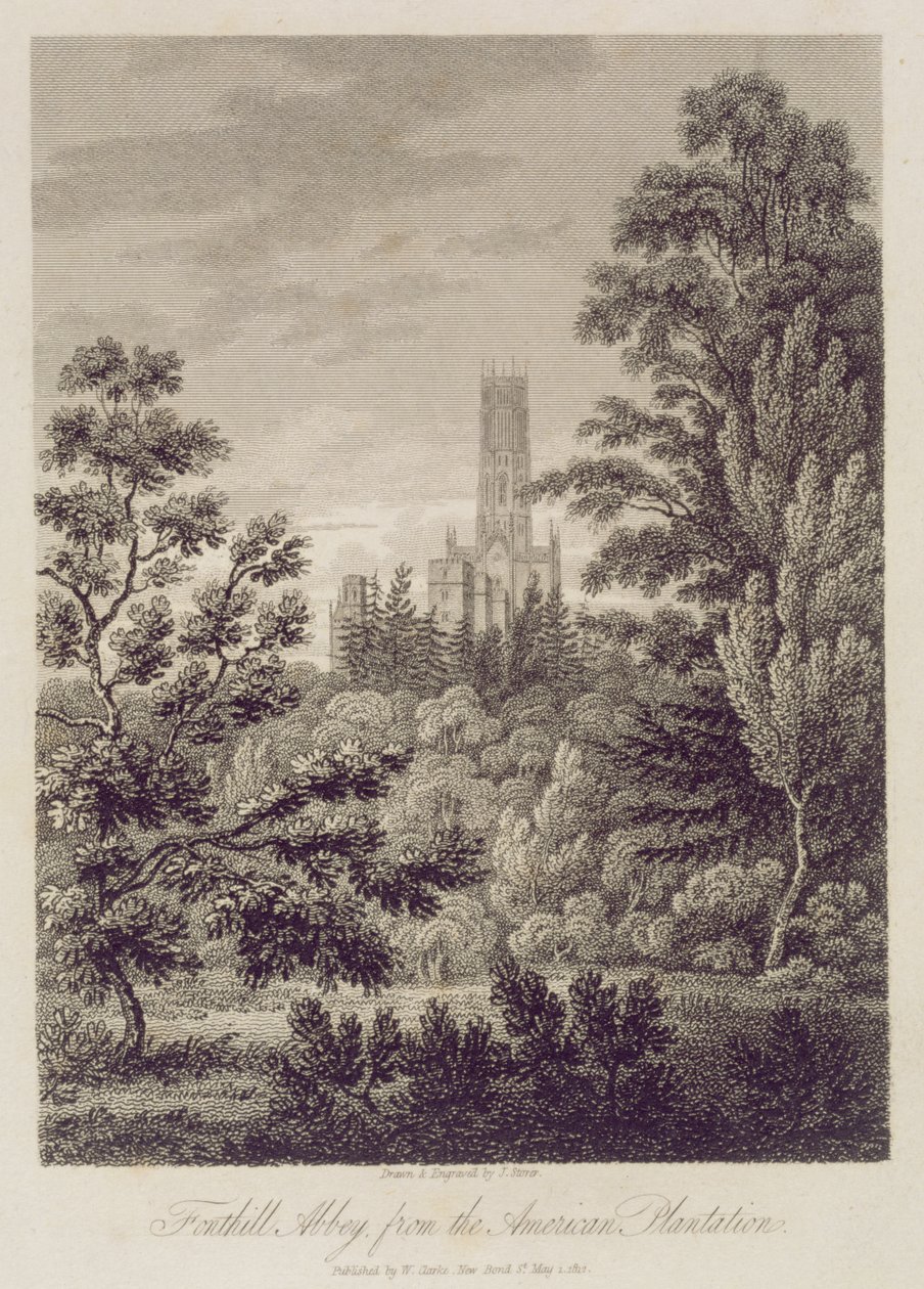 Abbaye de Fonthill depuis la plantation américaine, publiée par W. Clarke, New Bond Street, 1812 - James Storer