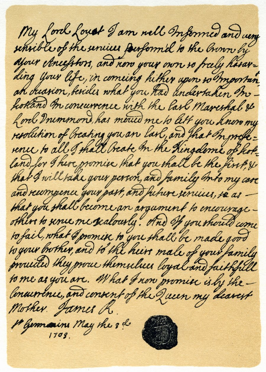 Lettre de James Edward Stuart à Simon Fraser, Lord Lovat, Saint-Germain, 3 mai 1703 - James Stuart