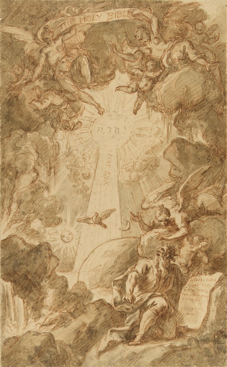 Dessin préparatoire pour la gravure de C. du Bosc, pour la Bible de la chapelle du Royal Marine College. Œuvre (43x26,6 cm) de James Thornhill (1675-1734), début du 18ème siècle. - James Thornhill