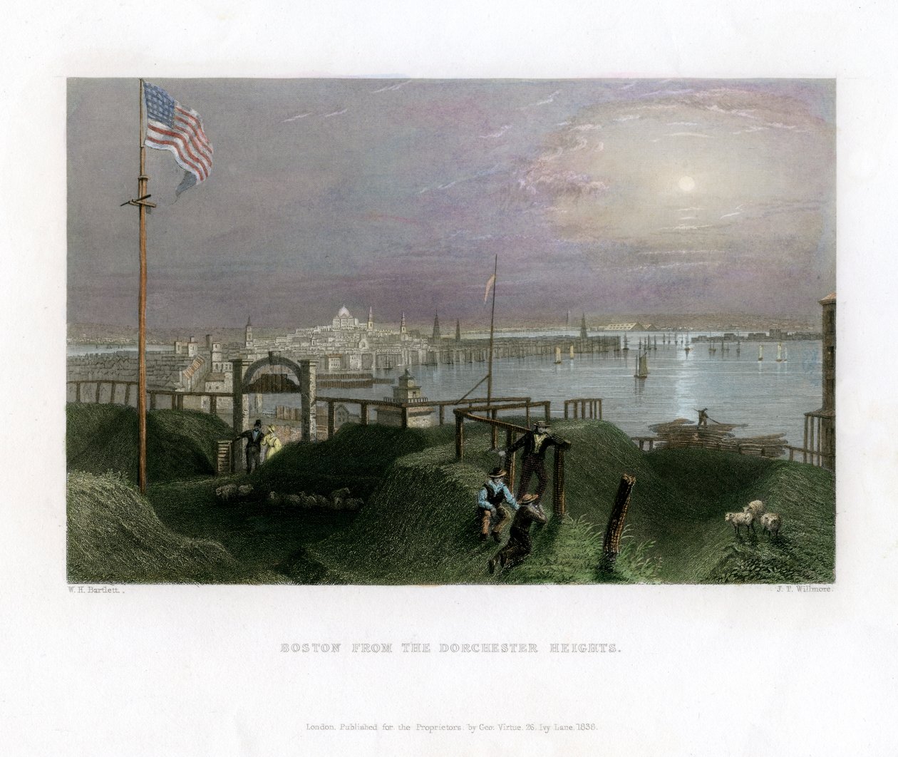 Boston vu des hauteurs de Dorchester, USA, 1838 - James Tibbitts Willmore