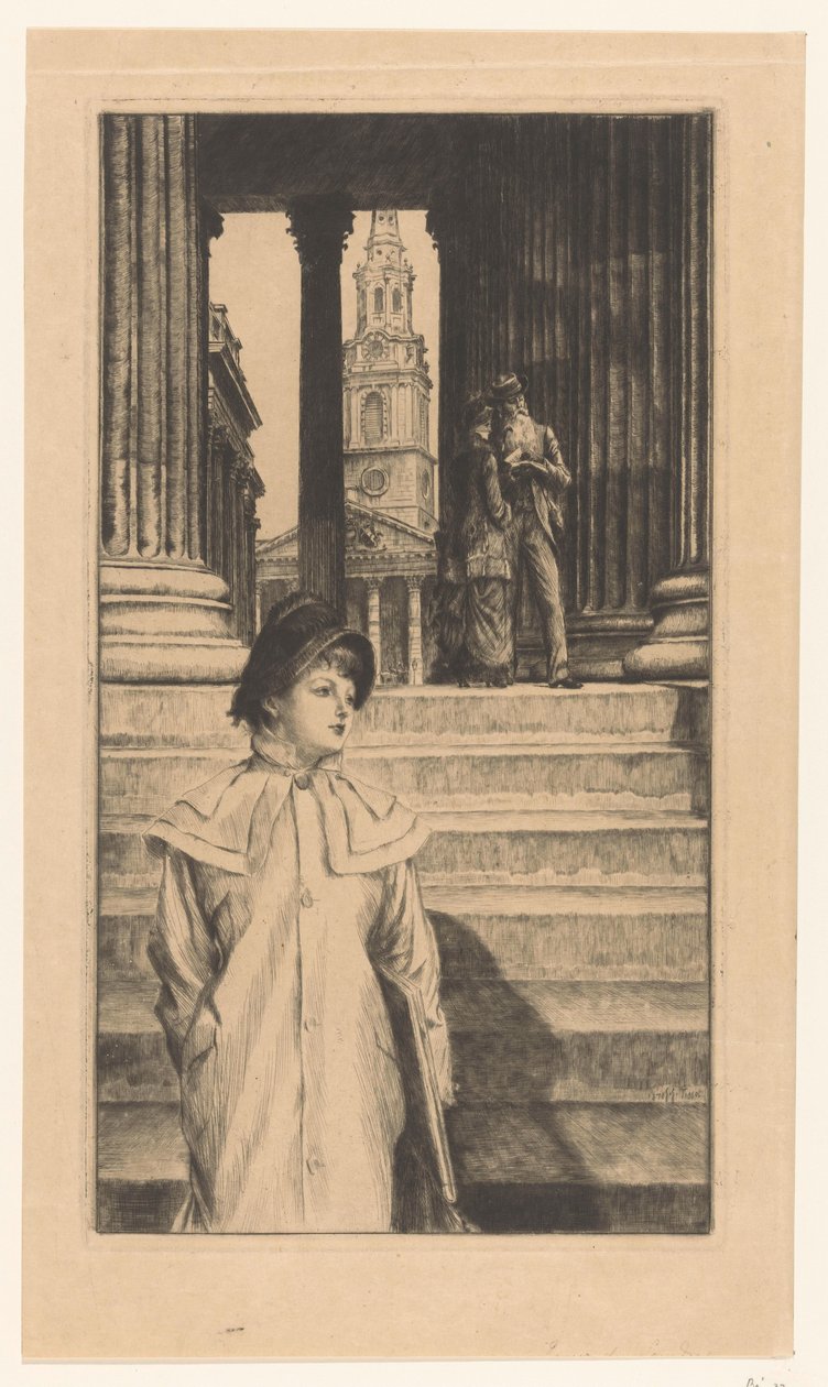 Jeune femme descendant les escaliers de la National Gallery à Londres - James Tissot