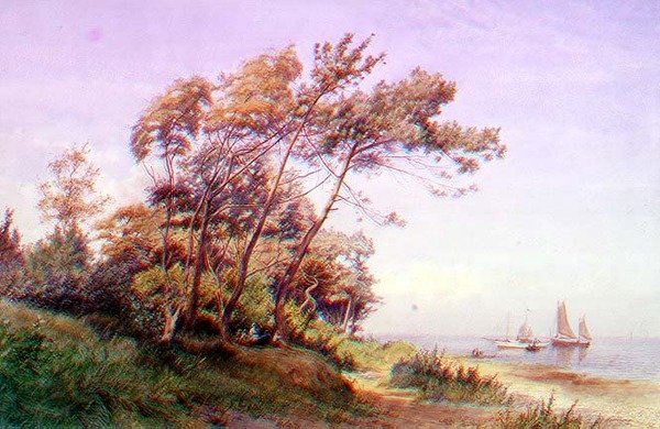 Pique-nique sur la côte, Île de Wight, avec un yacht amarré au large arborant l