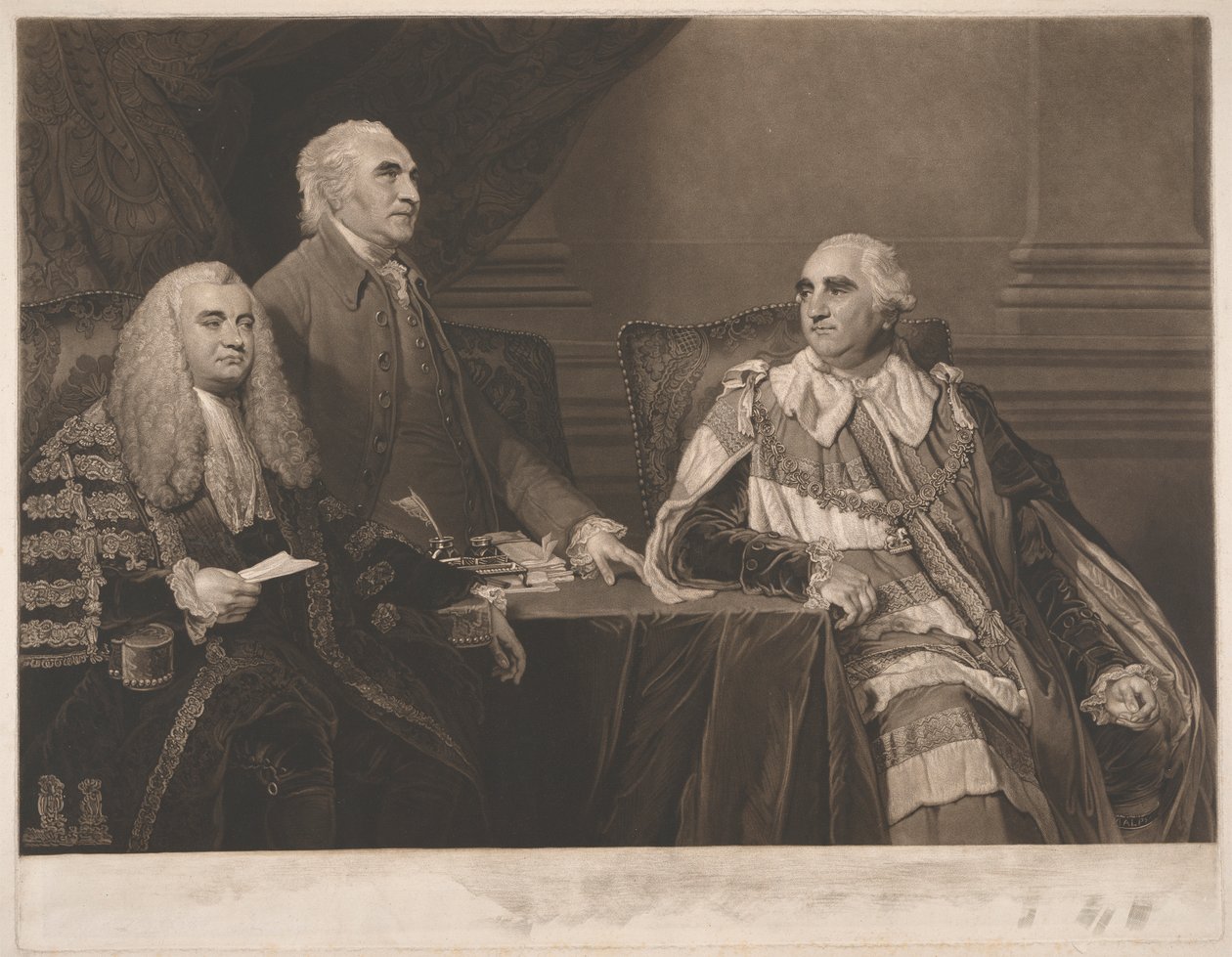 John Dunning, 1er baron Ashburton, avec le colonel Isaac Barre et William Petty, 2e comte de Shelburne, marquis de Lansdowne - James Ward