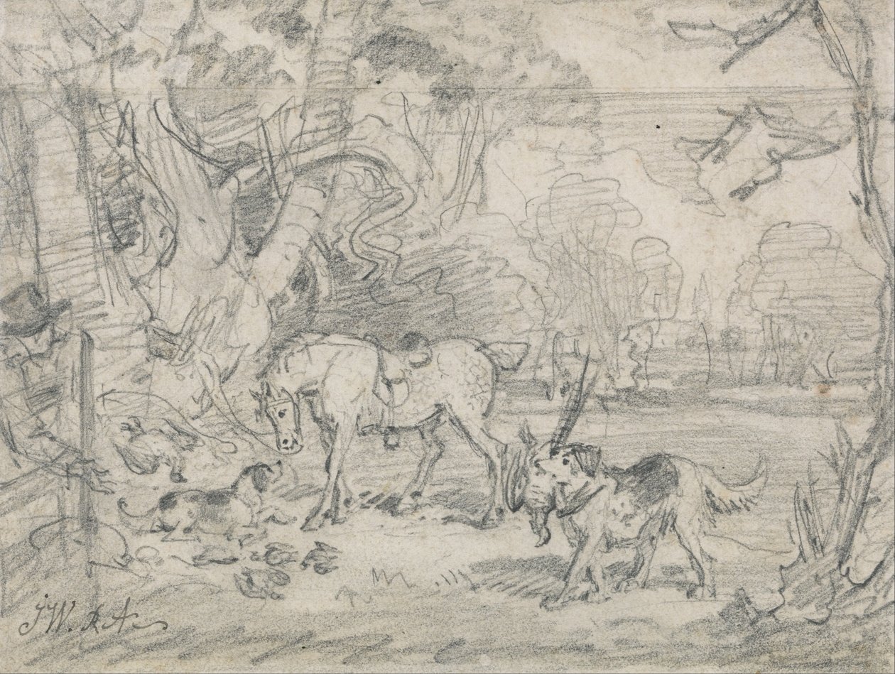 Le poney de chasse de Lord Southampton, avec "Sailor", son retriever, et "Rover", son épagneul. - James Ward