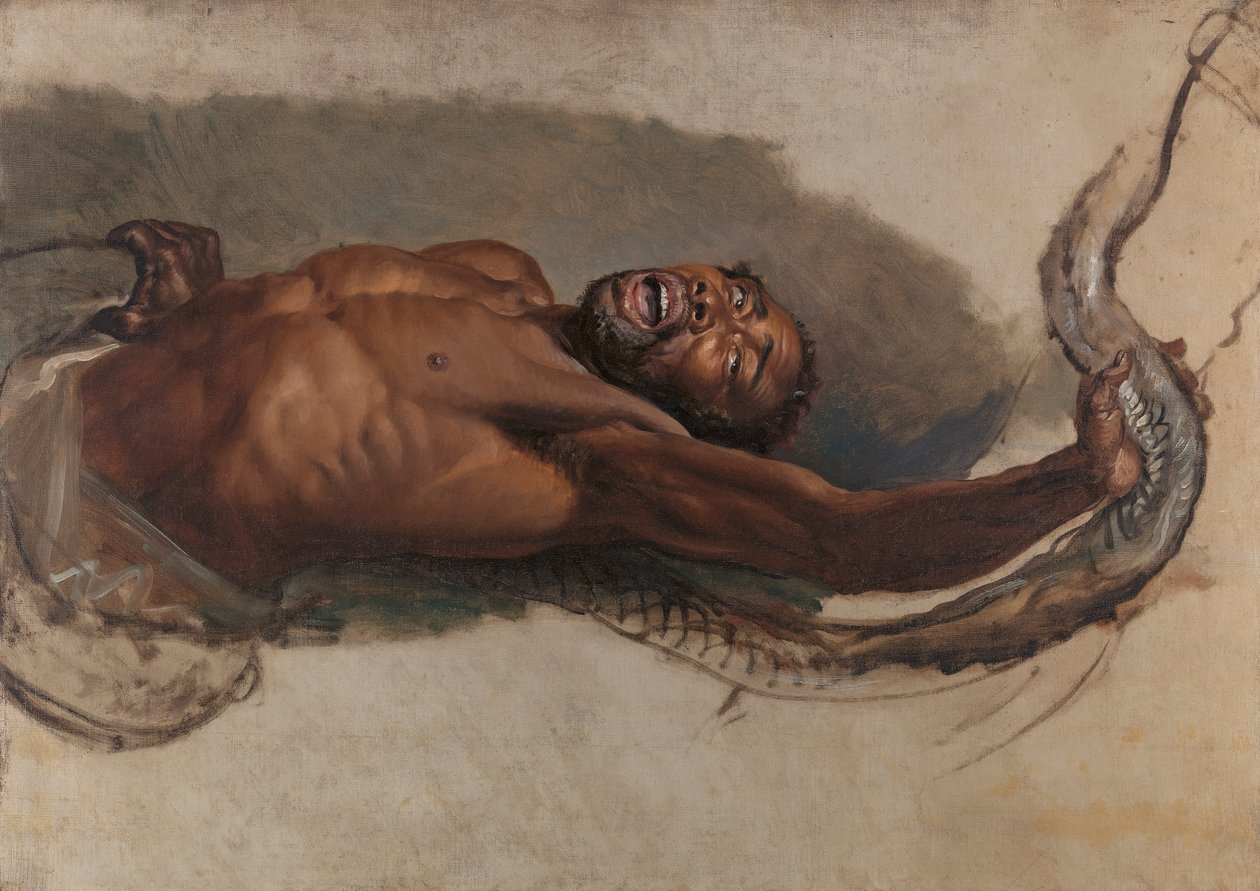 Homme luttant avec un boa constrictor, étude pour « Le serpent Liboya saisissant sa proie » - James Ward