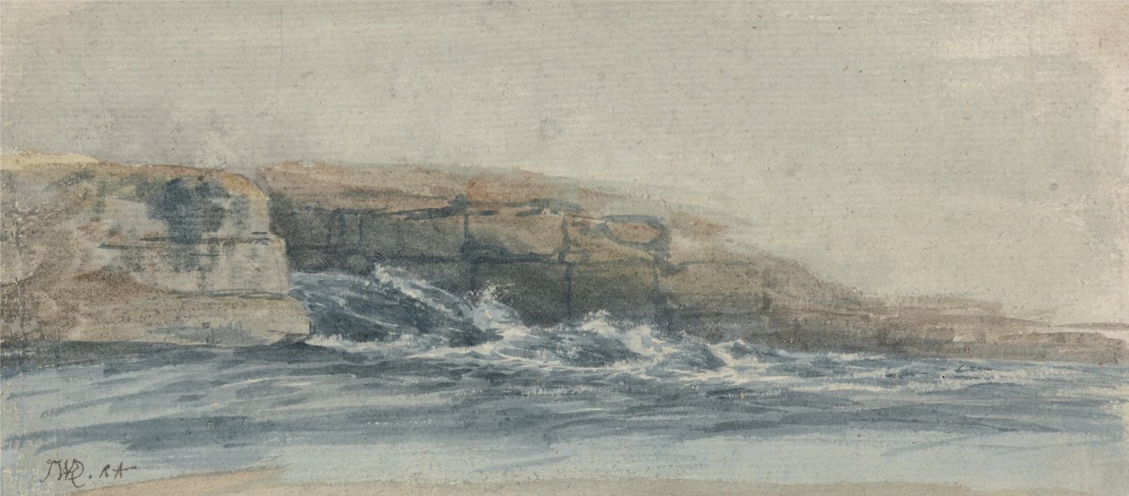Déferlement de la mer sur les falaises pierreuses à gauche - James Ward
