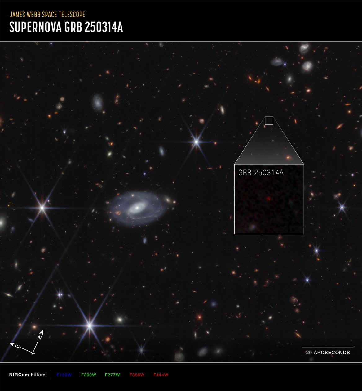 GRB 250314A : gros plan (image prise par la caméra NIRCam de Compass) - James Webb Space Telescope (NASA)