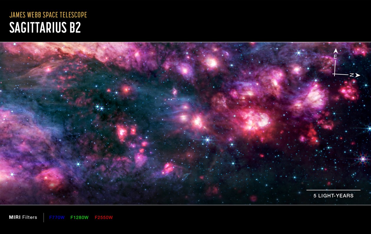 Sagittarius B2 (image MIRI Compass) - James Webb Space Telescope (NASA)