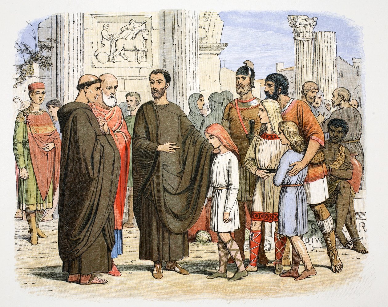 Saint Grégoire le Grand et les esclaves anglais à Rome, 590, 1864 - James William Edmund Doyle