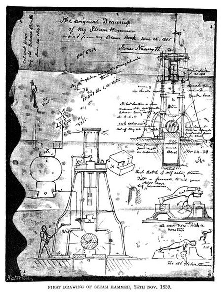 Premier dessin du marteau-pilon, 24 novembre 1839, d