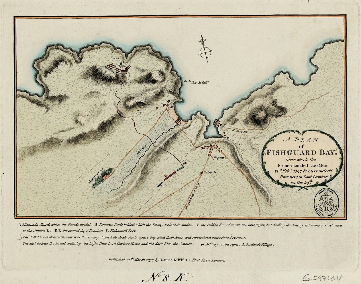 Plan de la baie de Fishguard où les Français ont débarqué 1200 hommes le 22 février 1797 et se sont rendus prisonniers à Lord Cawdor le 24 - James and Laurie Robert (1755 1836) Whittle
