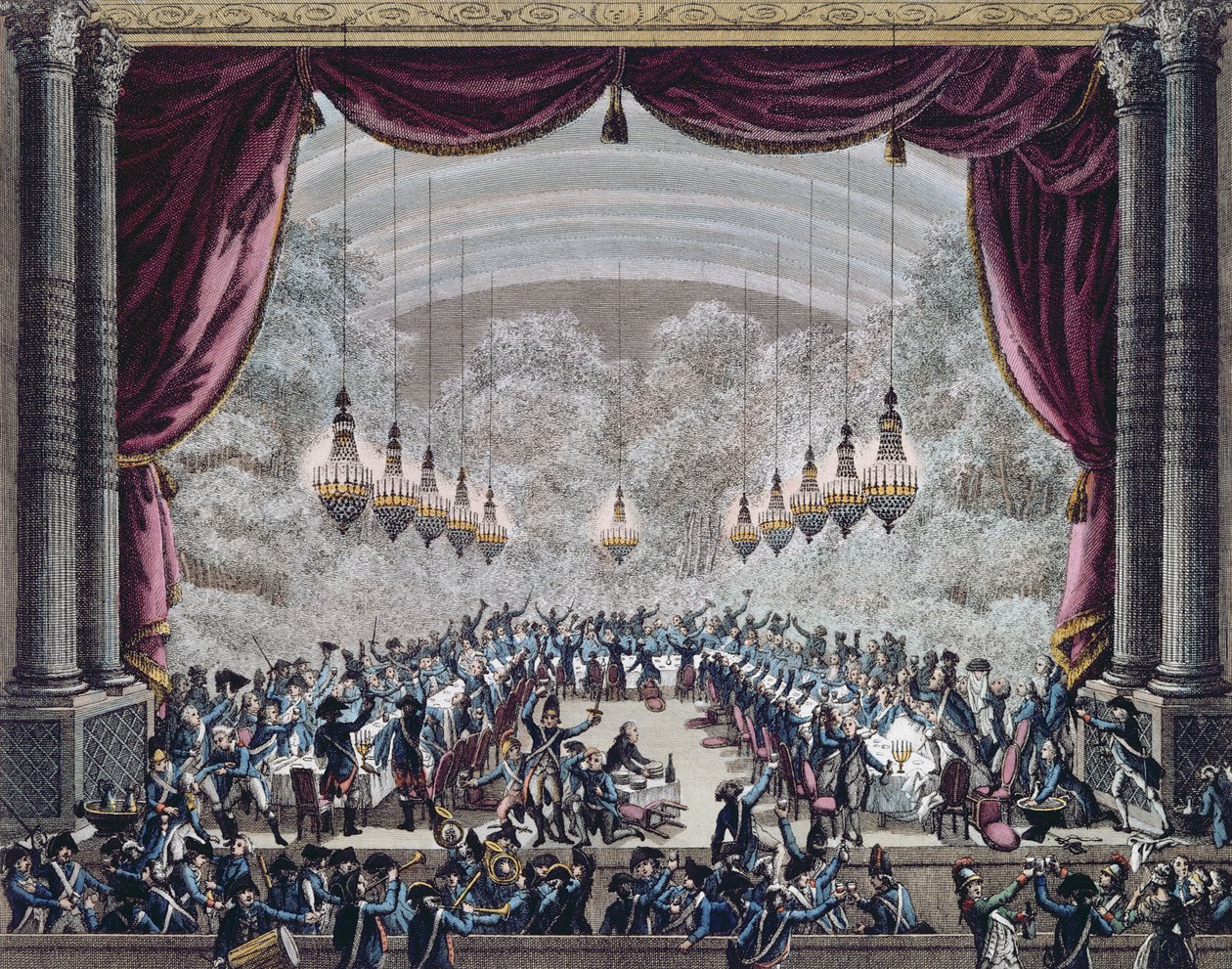 Banquet organisé par les officiers des Gardes du Corps français pour les officiers du Régiment de Flandre, 31 septembre 1789, fin du XVIIIe siècle - Jan Bulthuis