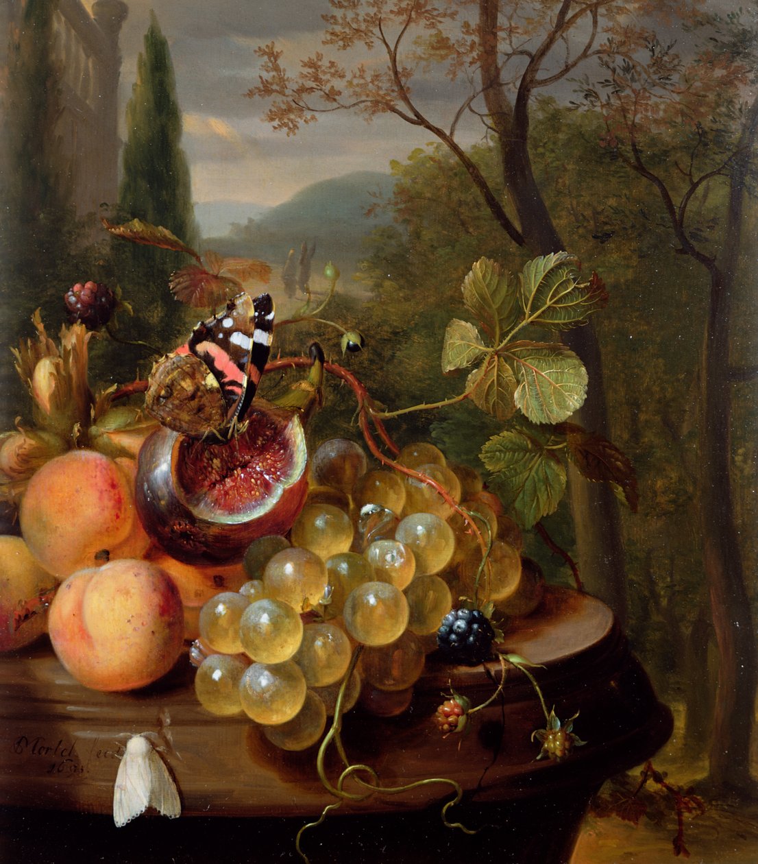 Nature morte avec fruits et papillons - Jan Mortel