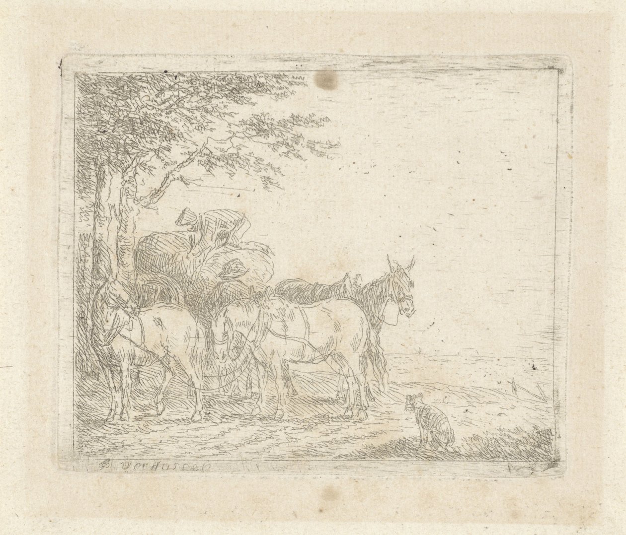 Trois chevaux devant une charrette de foin - Jan Peeter Verdussen