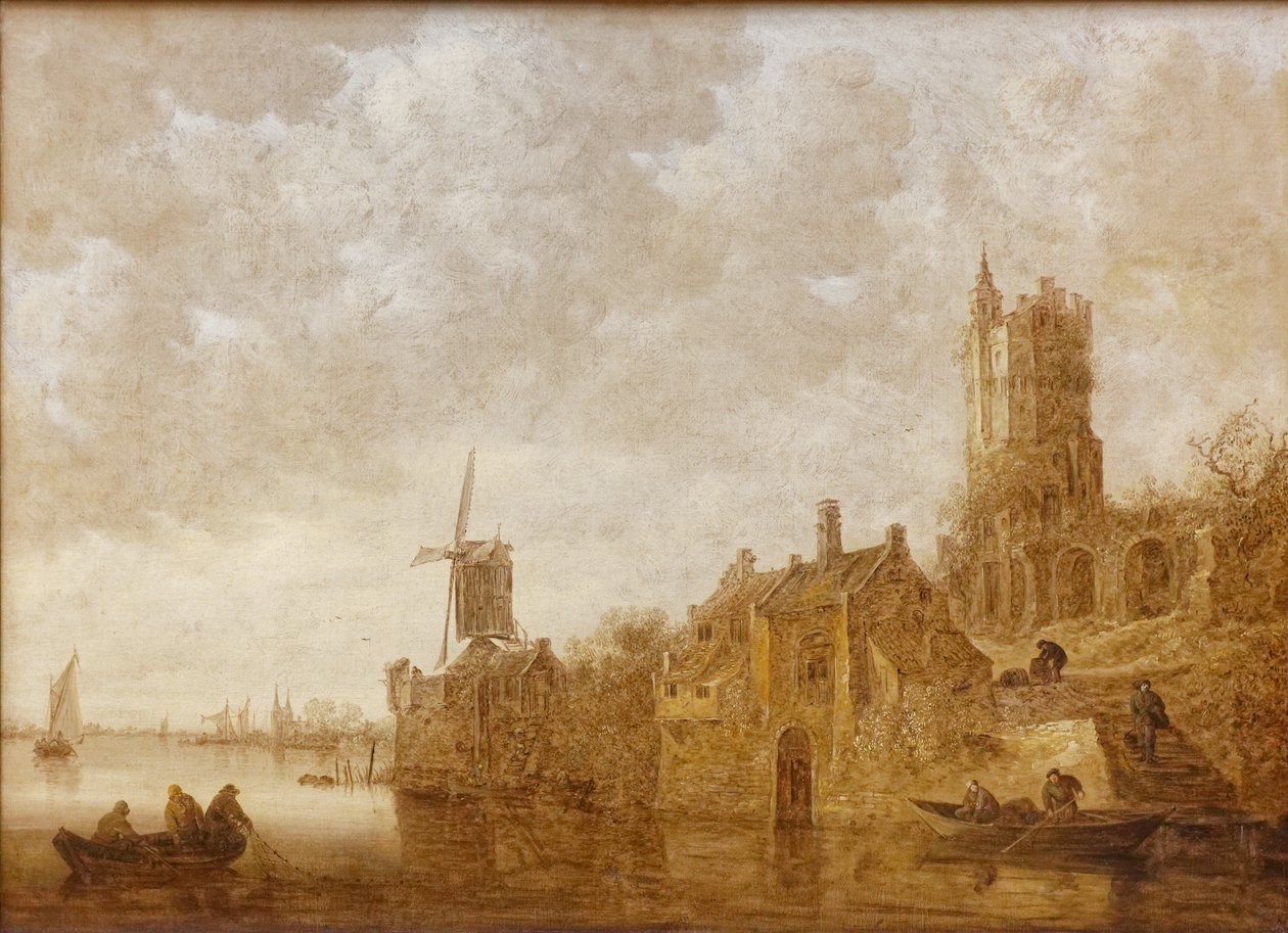 Paysage fluvial avec moulin et château en ruine - Jan Josephsz van Goyen