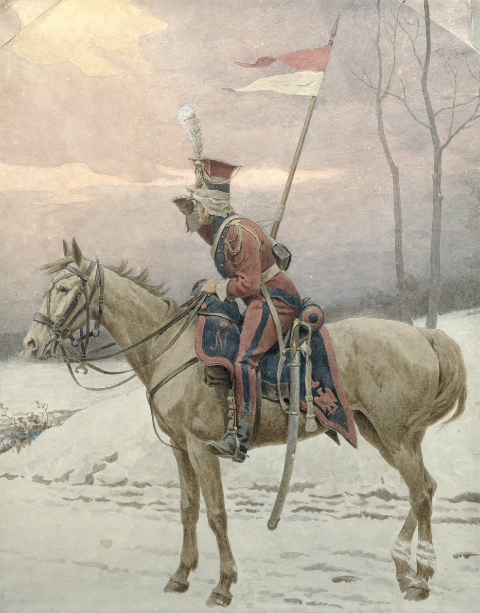Un lancier des gardes polonais de Napoléon en patrouille d