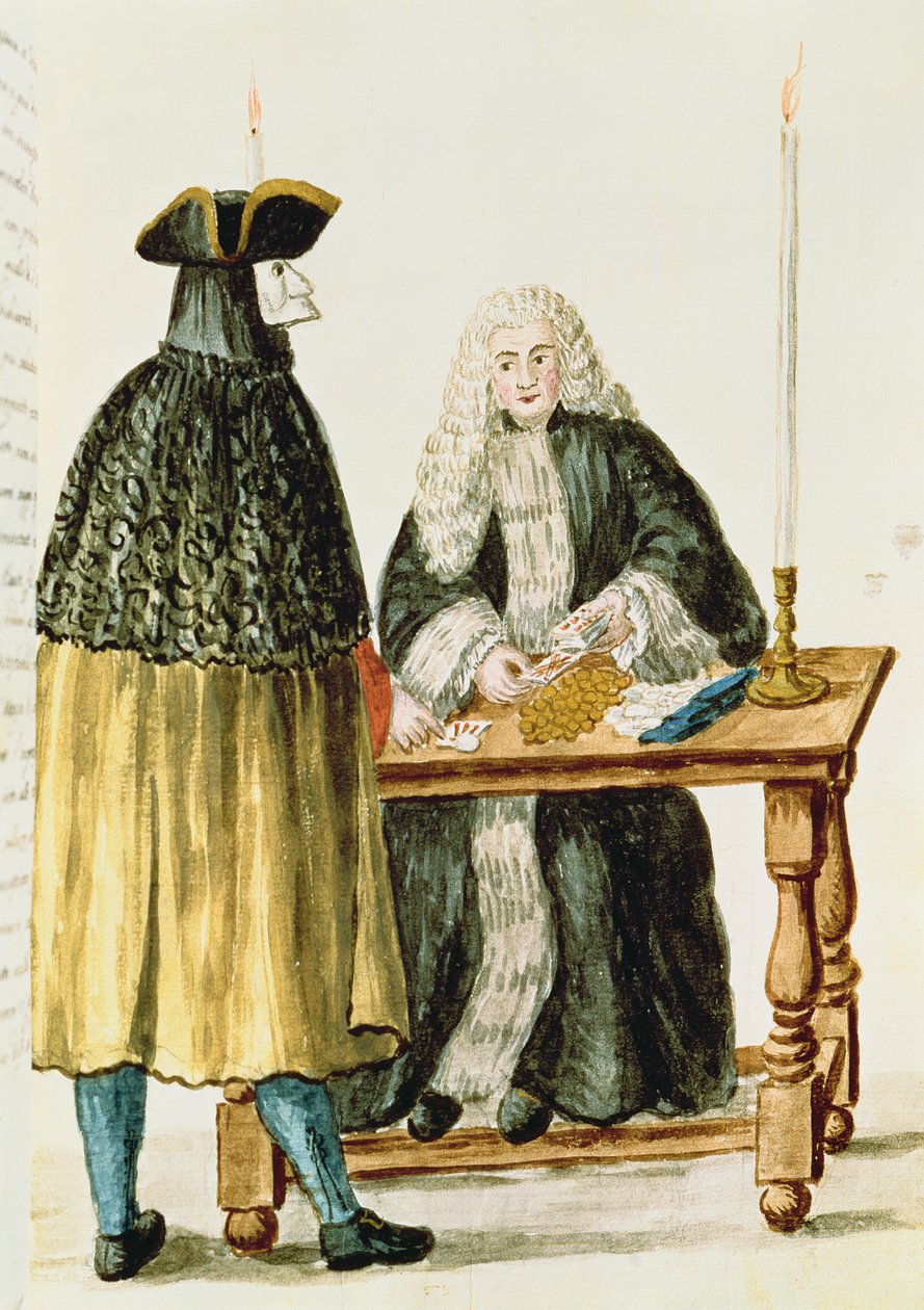Un magistrat jouant aux cartes avec un homme masqué - Jan van Grevenbroeck