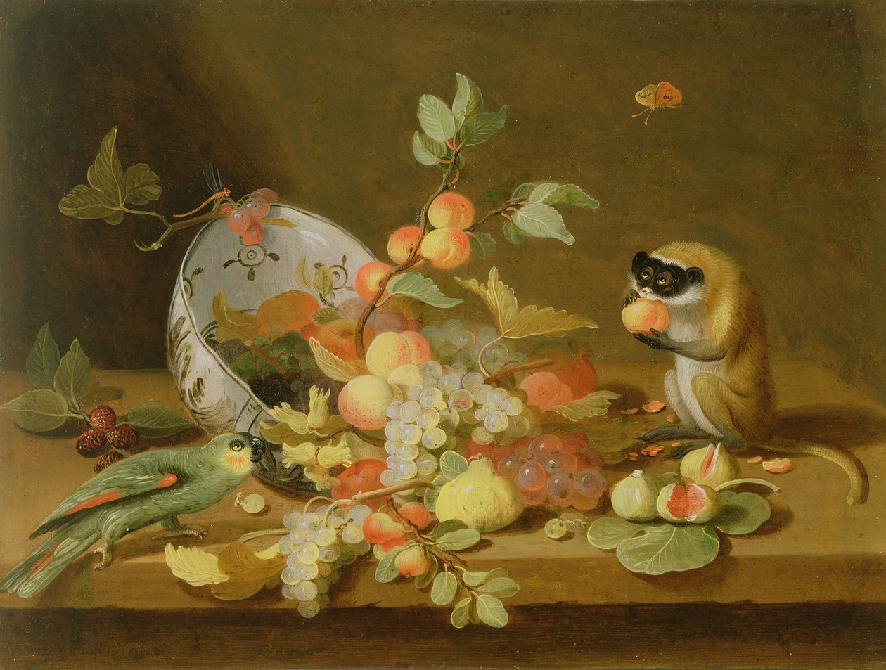 Raisins et pêches renversés d