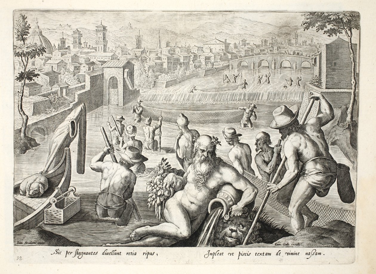 Méthode de pêche en eau peu profonde avec des filets, illustration de 