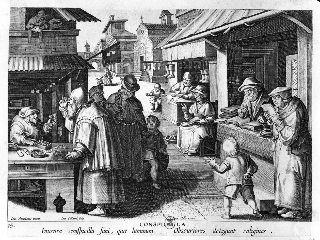 Le Vendeur de lunettes, gravé par Jan Collaert et Joan Galle (1600-76) - Jan van der Straet