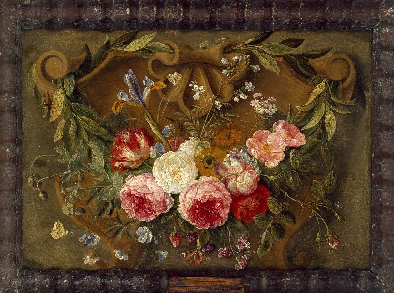 Composition de nature morte décorative avec une guirlande de fleurs - Jan van Kessel the Elder