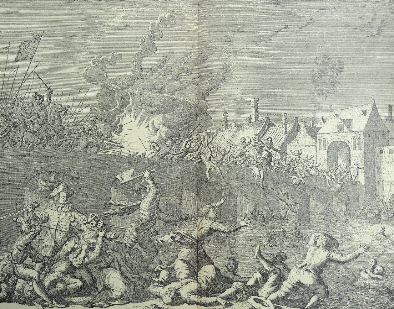 Maastricht, Pays-Bas, est saccagée par le Prince de Parme - Jan (after) Luyken
