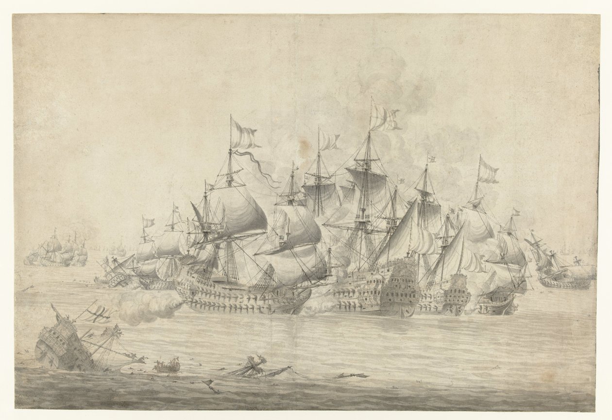 Bataille navale, peut-être à Lowestoft le 13 juin 1665 (feuille de droite) - Jan Abrahamsz. Beerstraten (possibly)