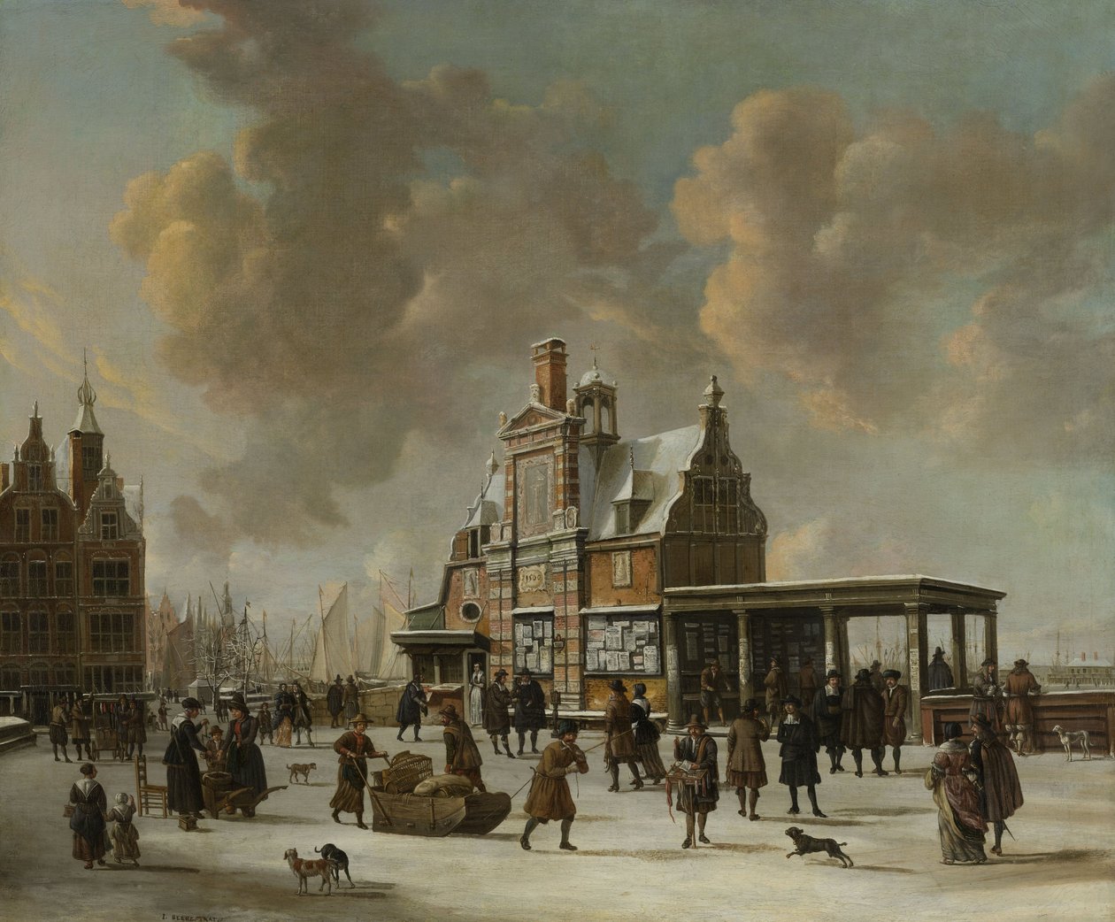 Le Paalhuis et le Nieuwe Brug, Amsterdam, en hiver, 1640-66 - Jan Abrahamsz. Beerstraten