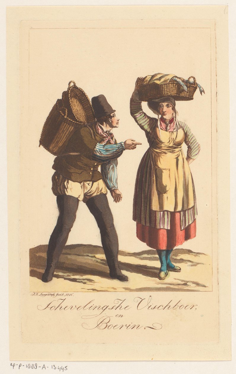 Types de pêcheurs de Scheveningen (Schevelingsche Vischboer, en Boerin) - Jan Anthonie Langendijk Dzn