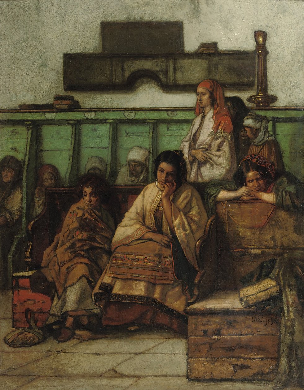 Le banc des femmes à la synagogue de Prague, 1855 - Jan August Hendrik Leys