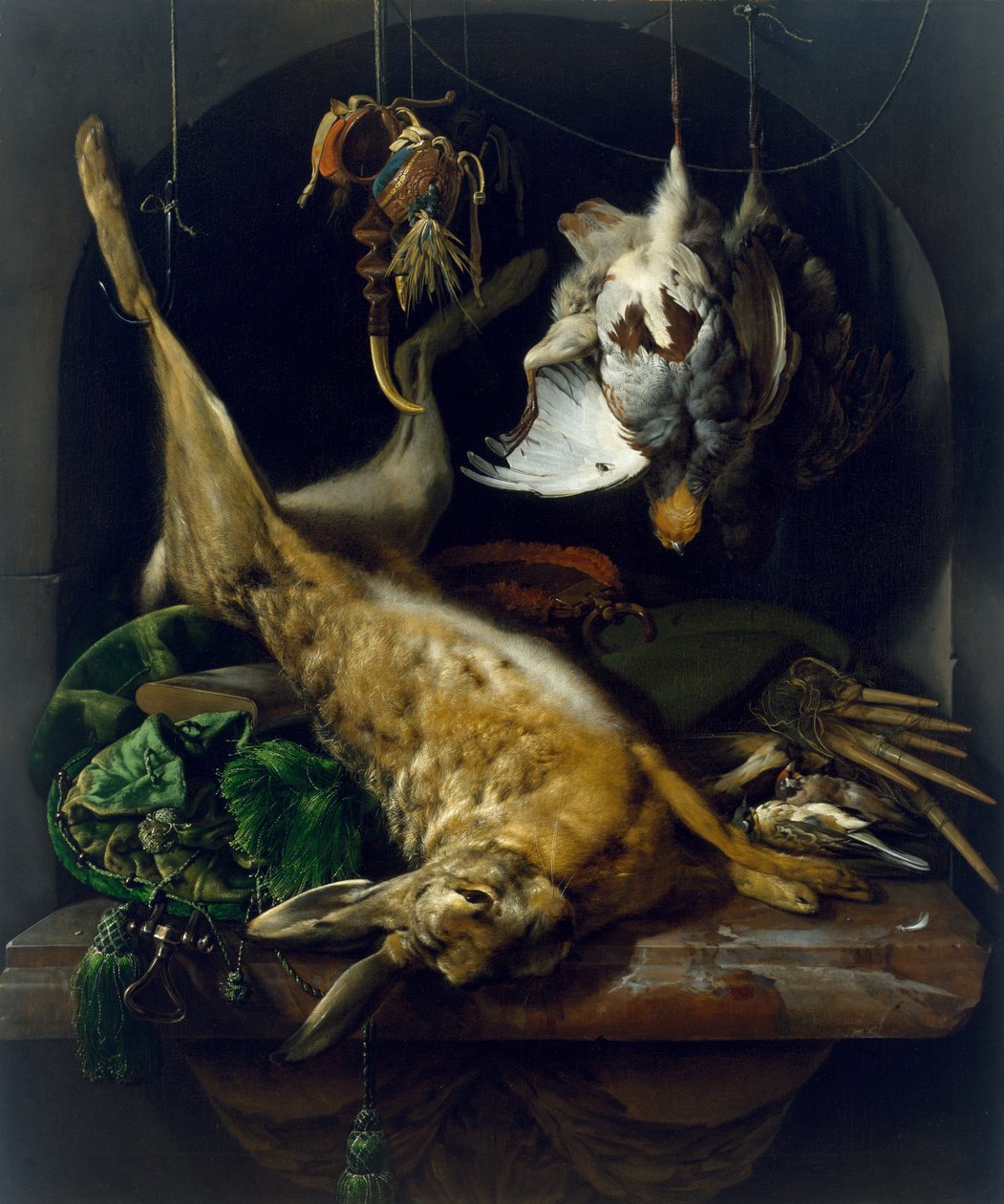 Nature morte avec un lièvre mort, des perdrix et d