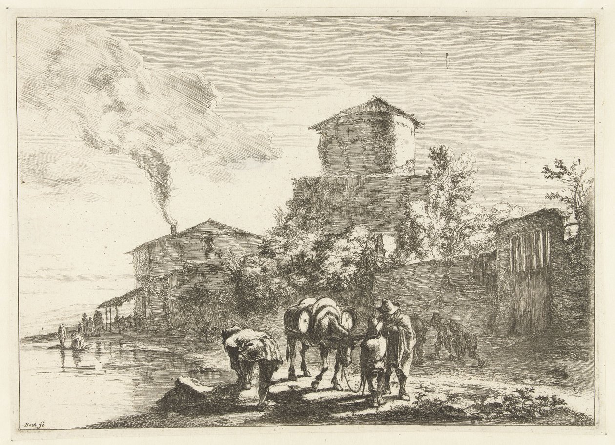 Hommes et une mule près de la Via Appia - Jan Both