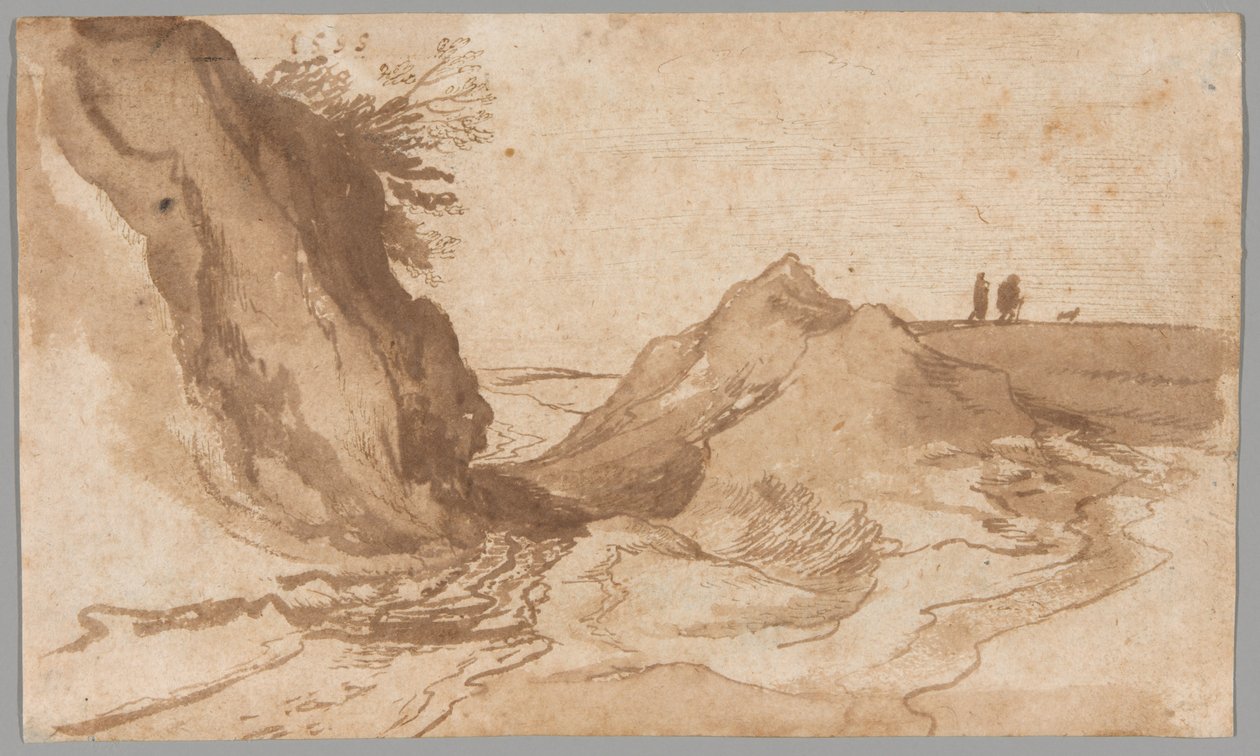 Paysage vallonné avec des personnages près d
