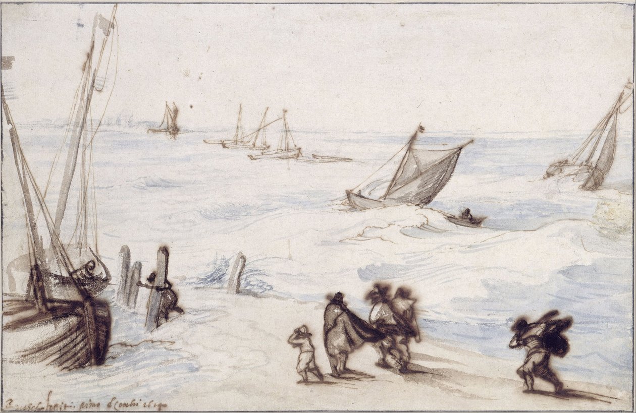 Plage avec voiliers et mer agitée - Jan Brueghel the Elder