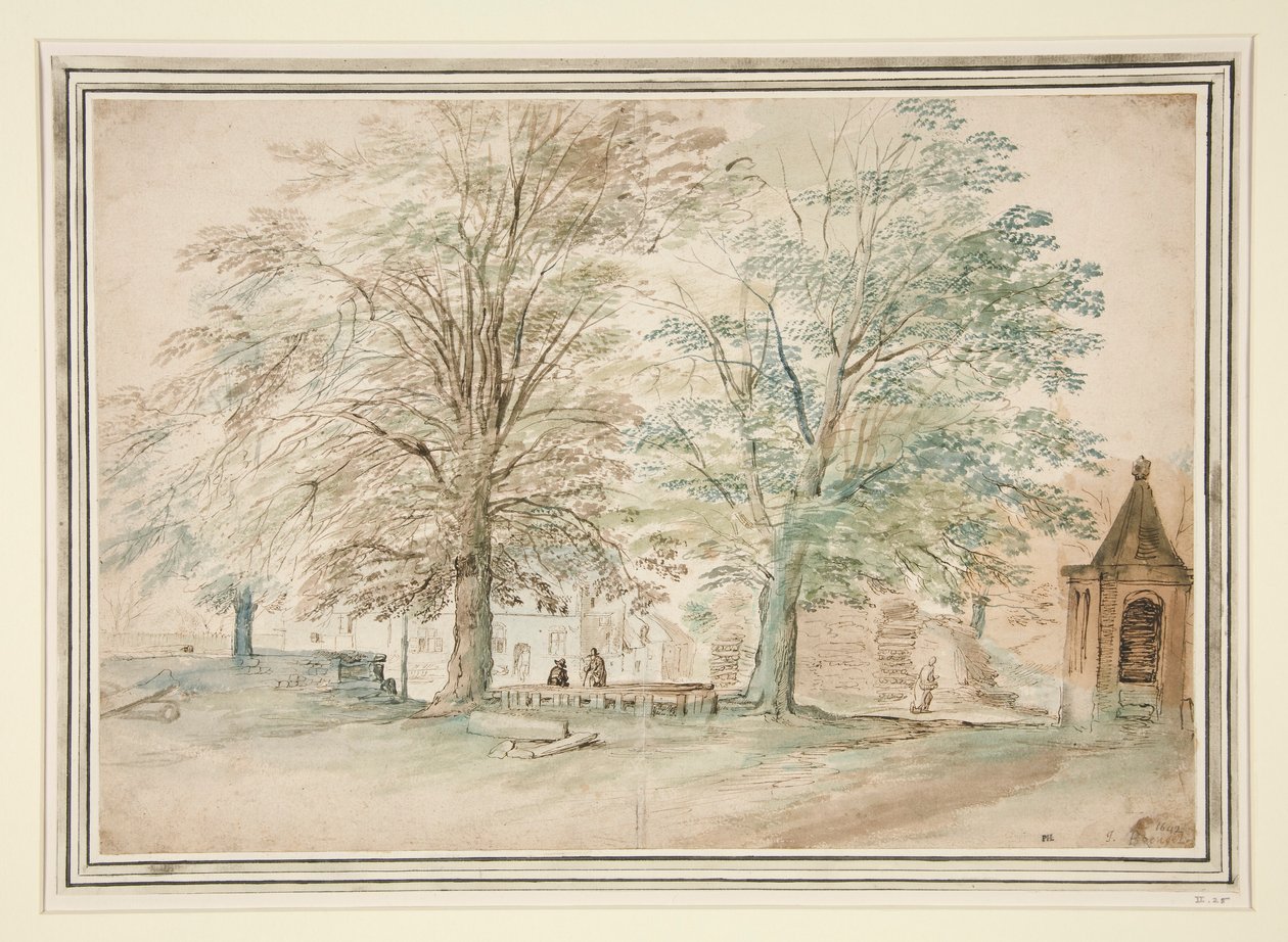 Lieu de réunion du village sous deux vieux arbres - Jan Brueghel the Elder