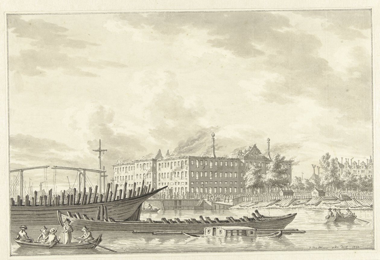 Lands Zeemagazijn na de brand, 1791 - Jan Bulthuis (signed by artist)