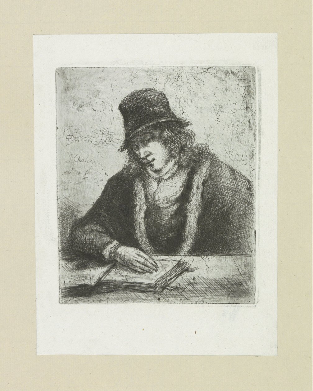 Homme lisant avec un chapeau - Jan Chalon