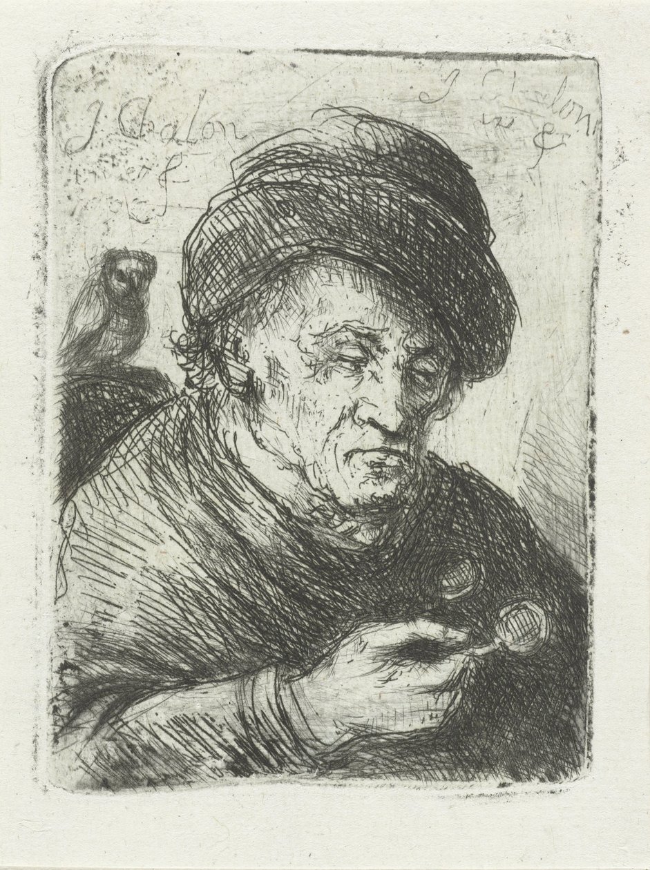 Vieil homme avec des lunettes et une chouette - Jan Chalon