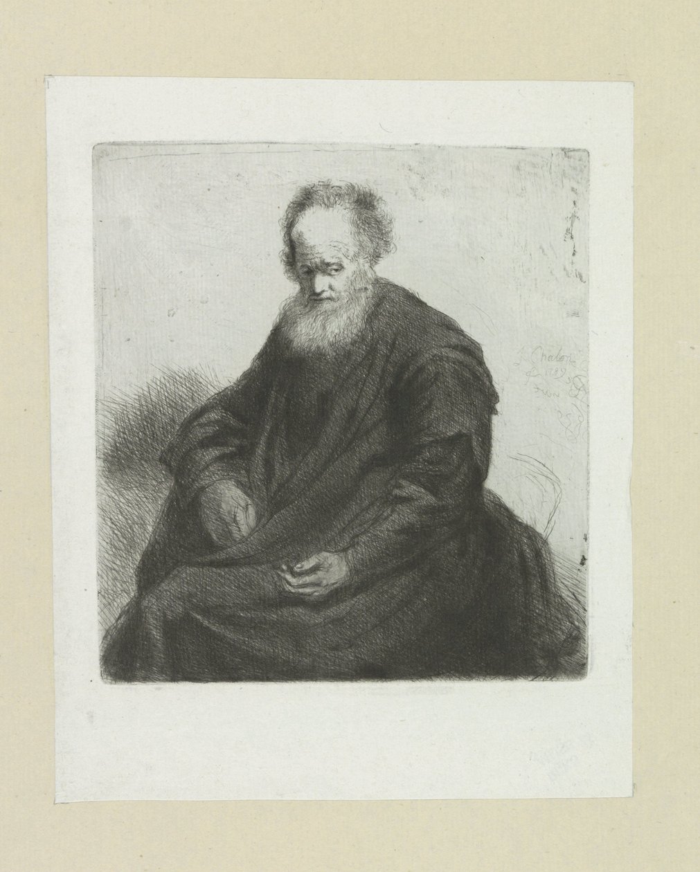 Vieil homme assis avec un long manteau - Jan Chalon