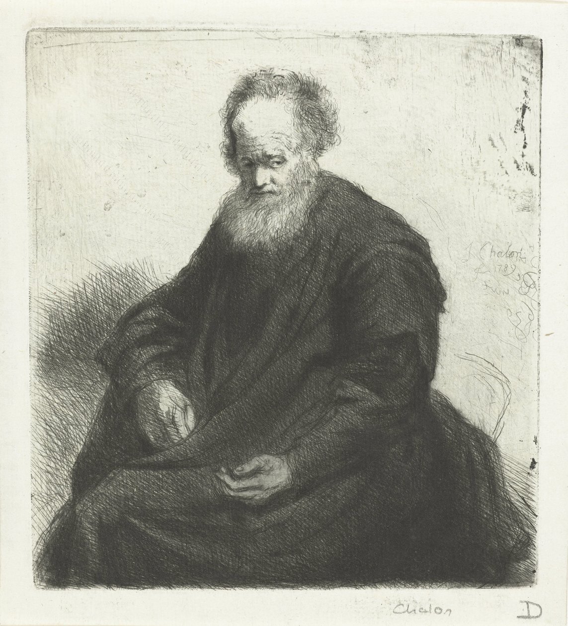 Vieil homme assis avec un long manteau - Jan Chalon
