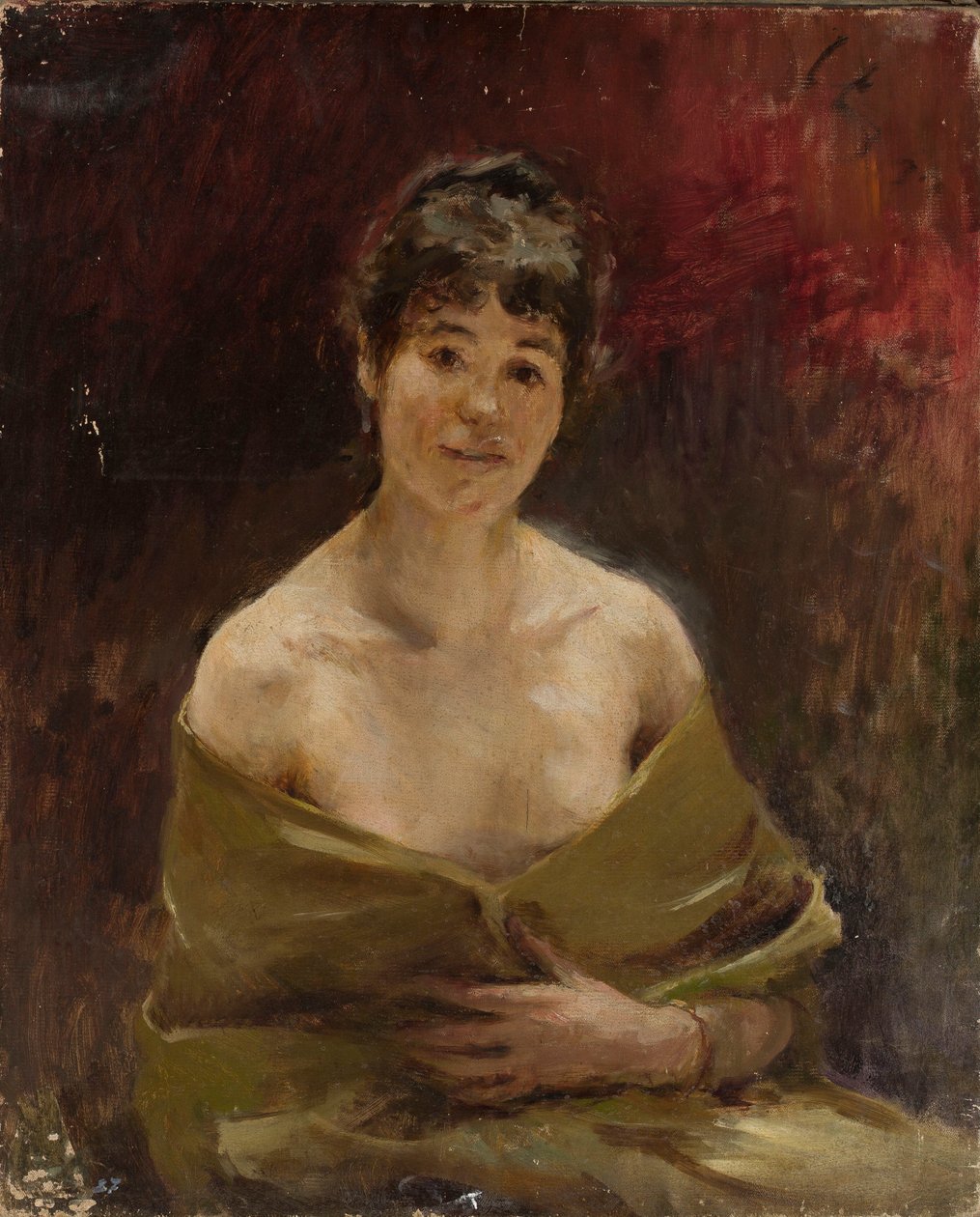 Étude de modèle dans une draperie verte - Jan Ciągliński