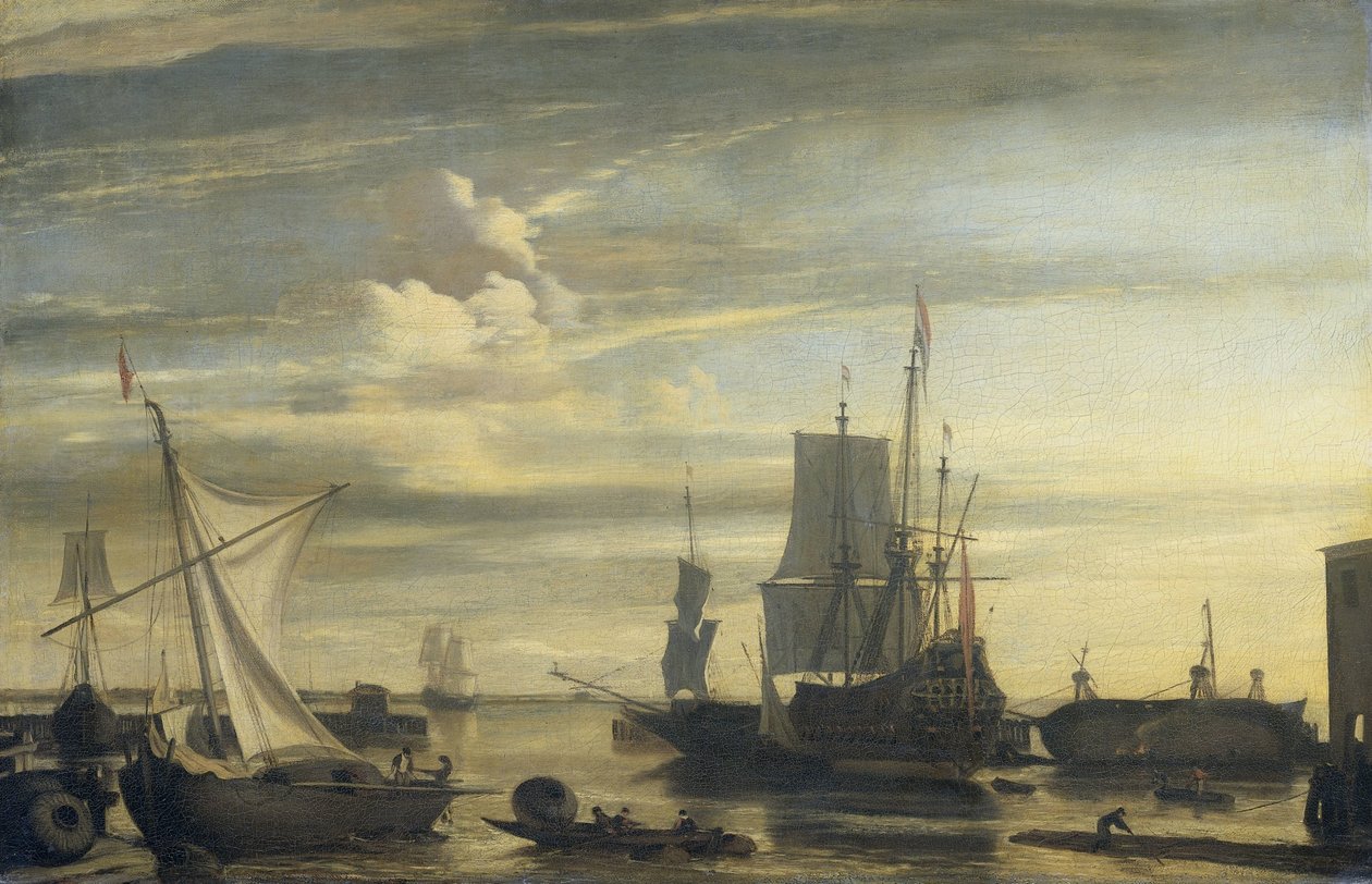 Port au coucher du soleil - Jan Claesz. Rietschoof (attributed to)