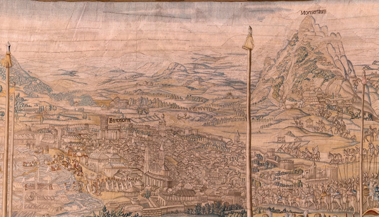 Tapisserie flamande. Série La Conquête de Tunis. Revue des troupes à Barcelone. Deuxième tapisserie de la série. Modèle Jan Vermeyen et Pieter Coecke van Aelst. 1543-1548. Manufacture Real Fábrica de Tapices de Santa Bárbara, Madrid. - Jan Cornelisz Vermeyen