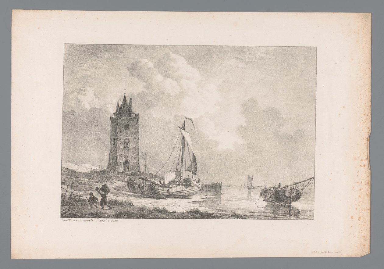 Paysage côtier avec tour (Schilderijen van Nederlandsche meesters uit de verzameling van Wijlen den Wel-Ed. Geb. Heer J.A. van Dam) - Jan Dam Steuerwald (possibly)