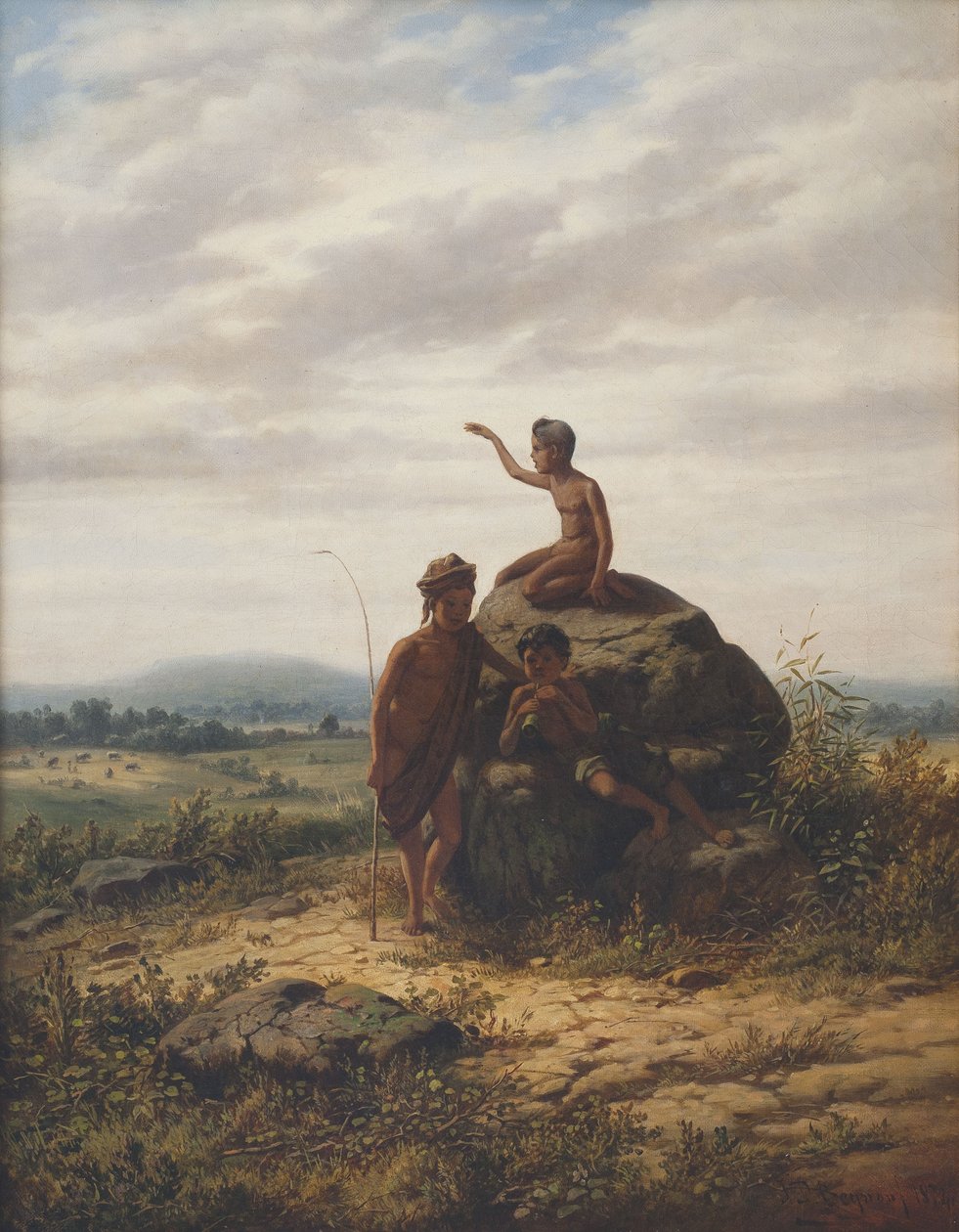 Un vaste paysage indonésien avec de jeunes vachers - Jan Daniel Beynon