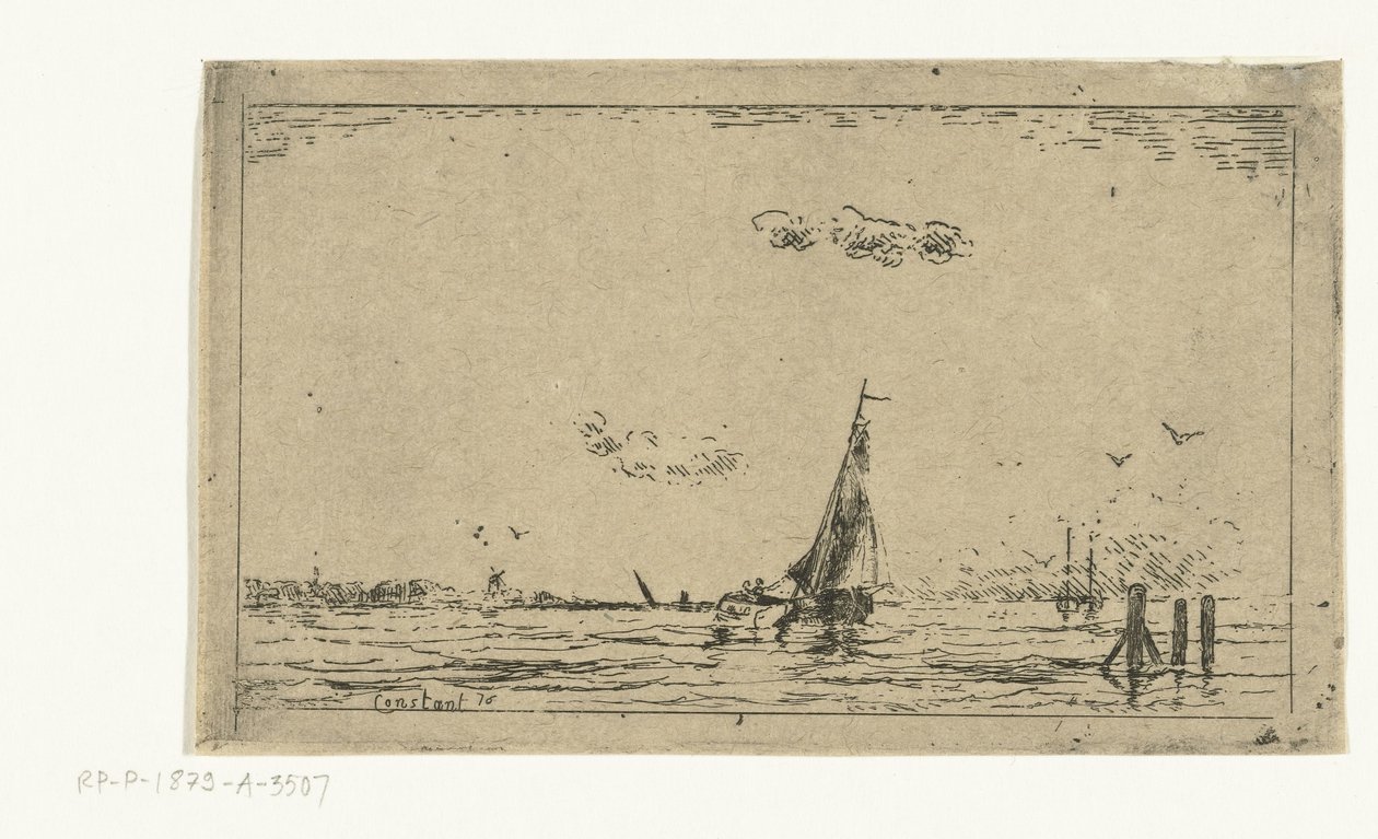 Vue de rivière avec voilier - Jan Daniël Cornelis Carel Willem baron de Constant Rebecque