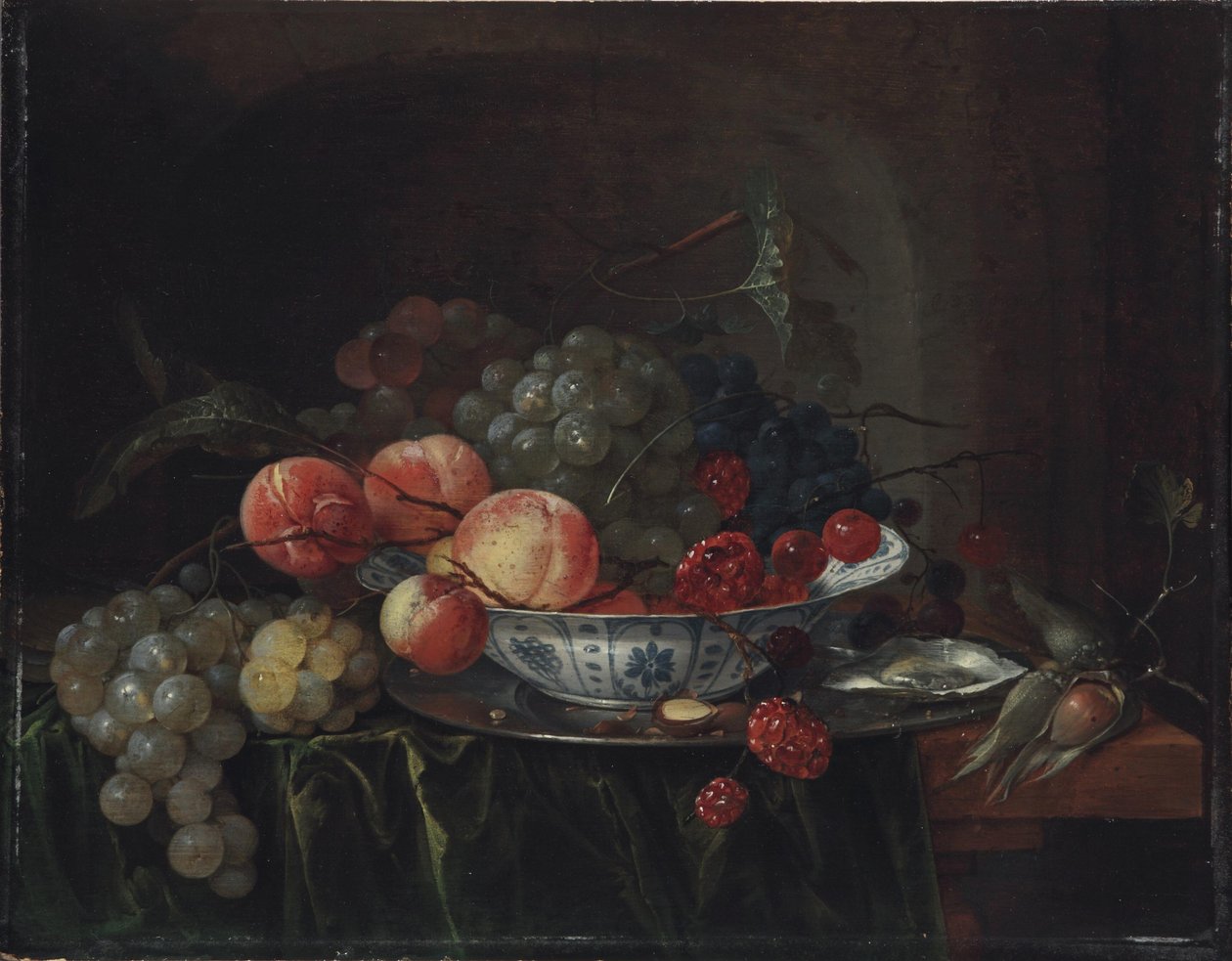 French : Petite nature morte aux fruits dans une assiette en porcelaine Still Life of Fruit in a Wan-Li Bowl - Jan Davidsz. de Heem