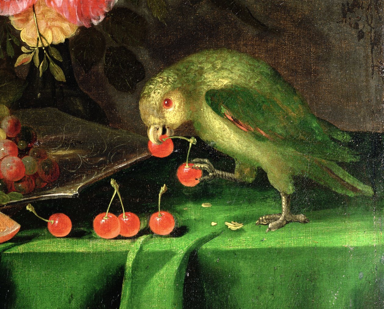 Nature morte de fruits et de fleurs, détail d